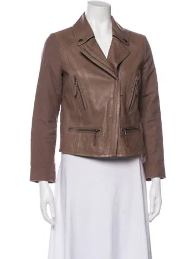 Pre-owned Joie Lamb Leather Biker Jacket In Brown