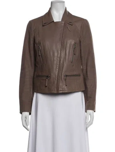 Pre-owned Joie Lamb Leather Biker Jacket In Brown