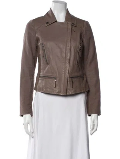 Pre-owned Joie Lamb Leather Biker Jacket In Brown