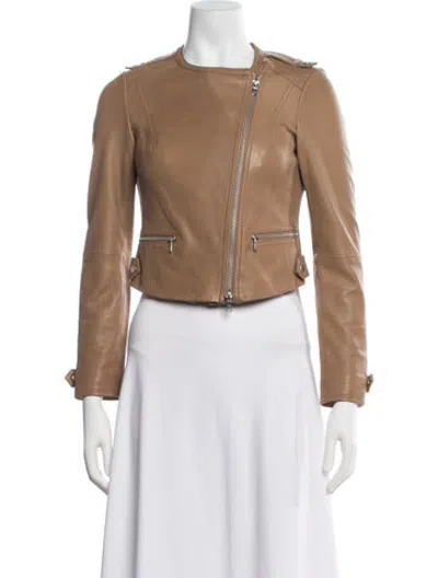 Pre-owned Joie Lamb Leather Biker Jacket In Brown