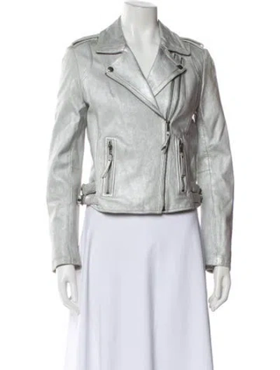Pre-owned Joie Lamb Leather Biker Jacket In Gray