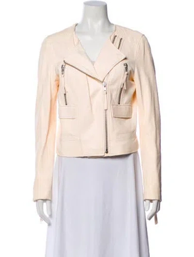Pre-owned Joie Lamb Leather Biker Jacket In Neutral