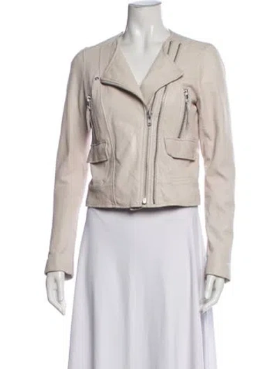 Pre-owned Joie Lamb Leather Biker Jacket In Neutral