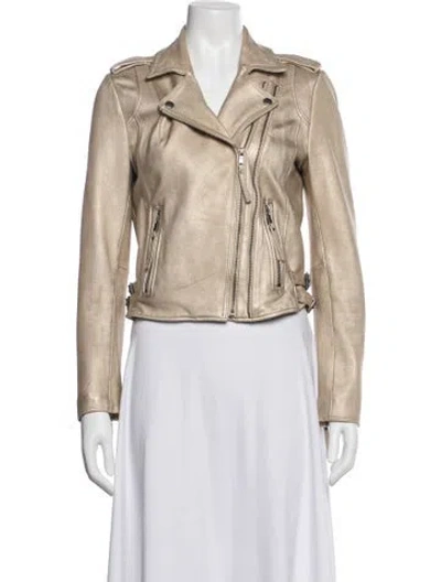 Pre-owned Joie Lamb Leather Biker Jacket In Neutrals