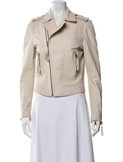 Pre-owned Joie Lamb Leather Biker Jacket In Neutrals