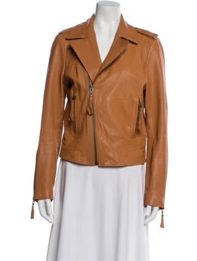 Pre-owned Joie Lamb Leather Biker Jacket In Orange