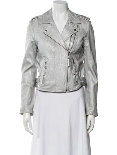 Pre-owned Joie Lamb Leather Biker Jacket In Silver