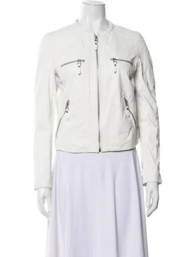 Pre-owned Joie Lamb Leather Biker Jacket In White