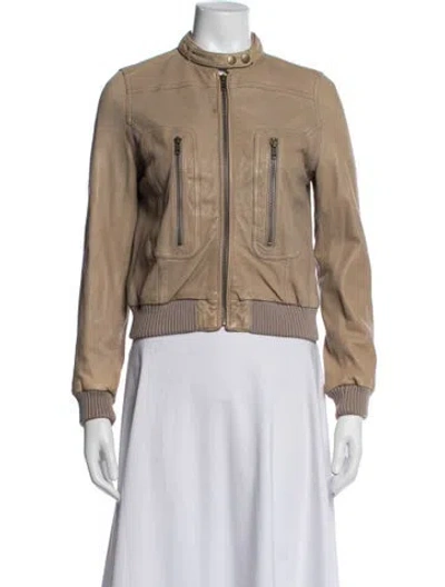 Pre-owned Joie Lamb Leather Bomber Jacket In Neutrals