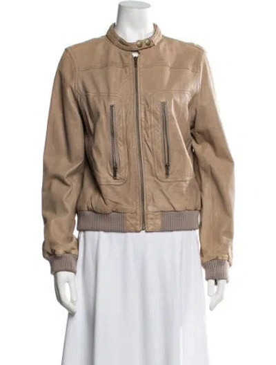 Pre-owned Joie Lamb Leather Bomber Jacket In Neutrals