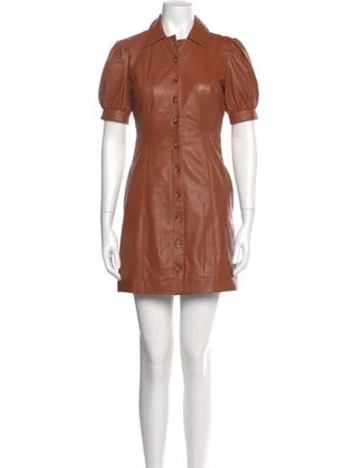 Pre-owned Joie Lamb Leather Mini Dress In Brown