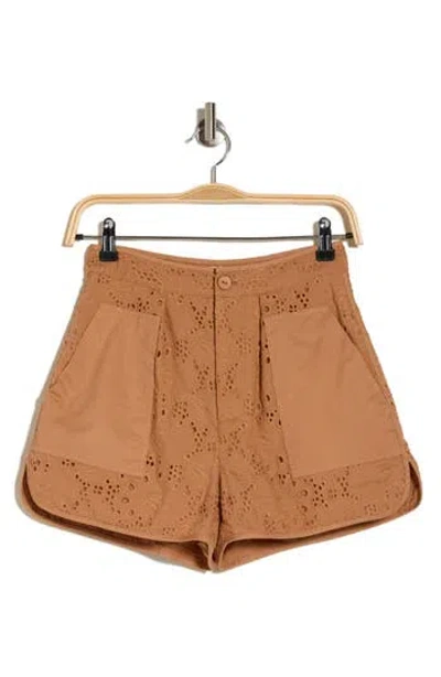 Joie Lawren Cotton Eyelet Utility Shorts In Indian Tan