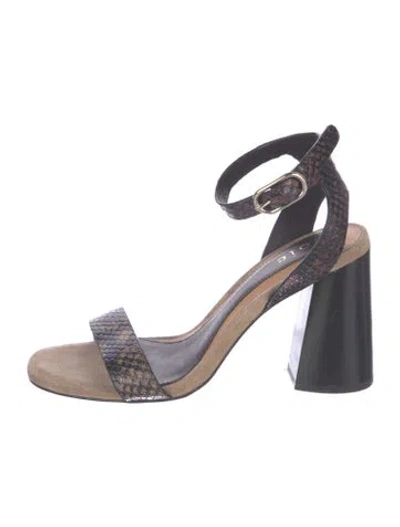 Pre-owned Joie Leather Animal Print Sandals In Grey