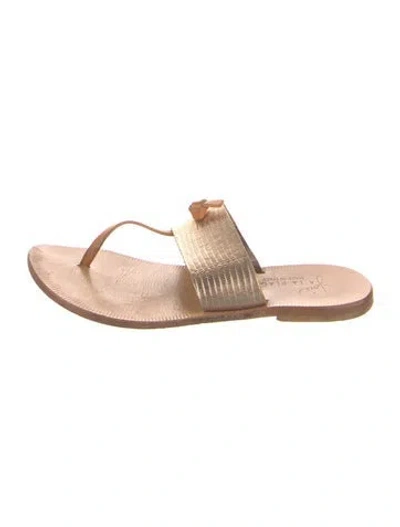 Pre-owned Joie Leather Animal Print Slides In Gold