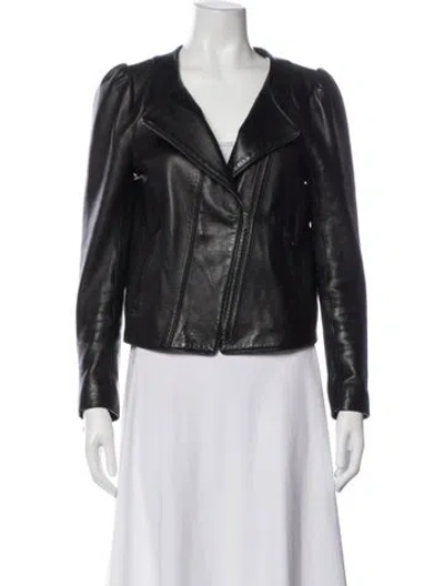 Pre-owned Joie Leather Biker Jacket In Blue