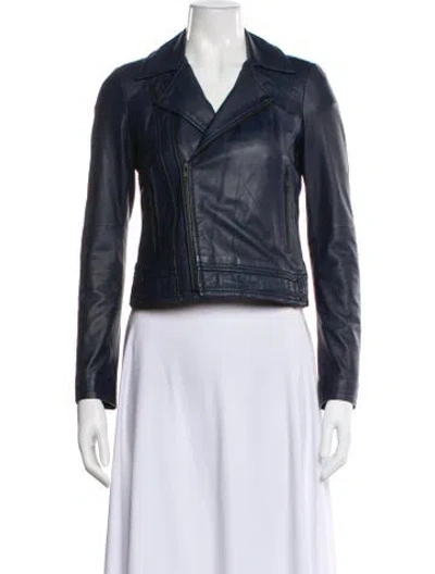Pre-owned Joie Leather Biker Jacket In Blue
