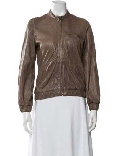 Pre-owned Joie Leather Biker Jacket In Brown