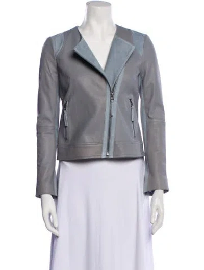 Pre-owned Joie Leather Biker Jacket In Gray
