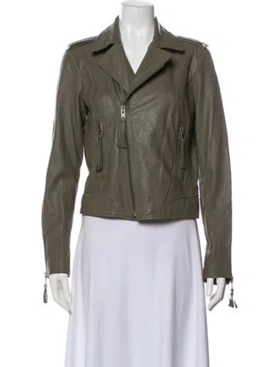 Pre-owned Joie Leather Biker Jacket In Green