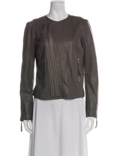 Pre-owned Joie Leather Biker Jacket In Green