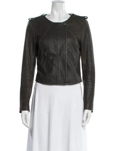 Pre-owned Joie Leather Biker Jacket In Green