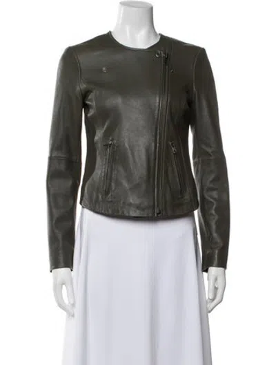 Pre-owned Joie Leather Biker Jacket In Green