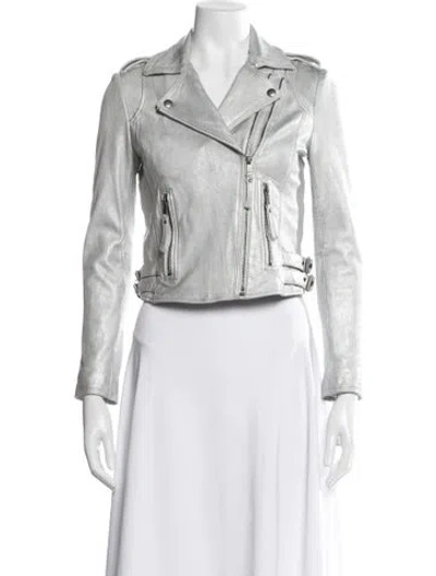 Pre-owned Joie Leather Biker Jacket In Metallic/silver