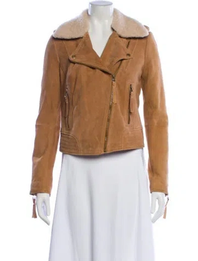 Pre-owned Joie Leather Biker Jacket In Orange