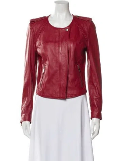 Pre-owned Joie Leather Biker Jacket In Red