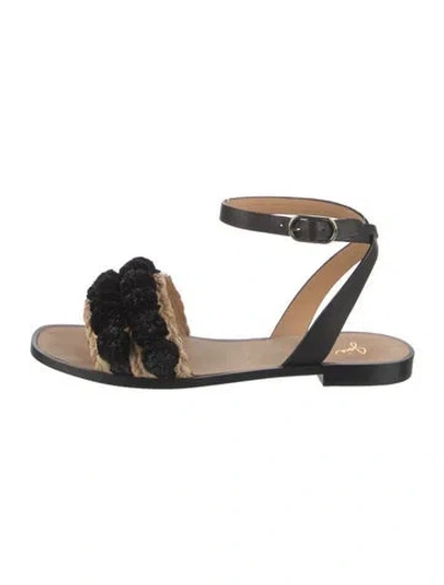 Pre-owned Joie Leather Colorblock Pattern Sandals In Black
