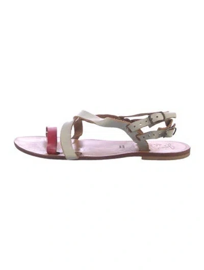 Pre-owned Joie Leather Colorblock Pattern Sandals In Neutrals/pink