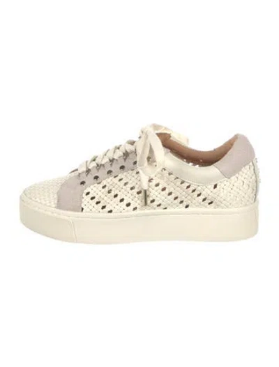 Pre-owned Joie Leather Colorblock Pattern Sneakers In White