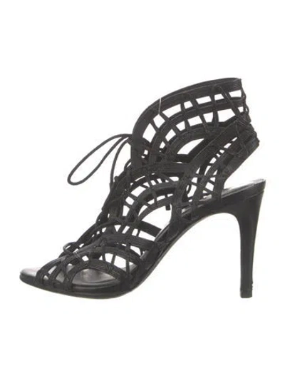 Pre-owned Joie Leather Cutout Accent Gladiator Sandals In Black