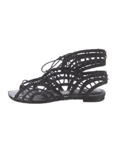 Pre-owned Joie Leather Cutout Accent Gladiator Sandals In Black