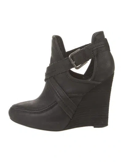 Pre-owned Joie Leather Cutout Accent Lace-up Boots In Black