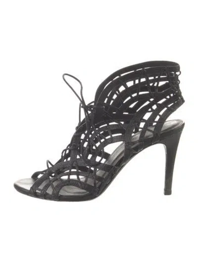 Pre-owned Joie Leather Cutout Accent Slingback Sandals In Black
