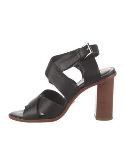 Pre-owned Joie Leather Cutout Accent Slingback Sandals In Black