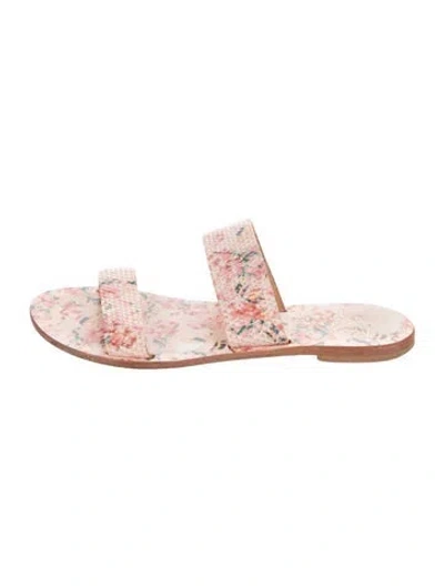 Pre-owned Joie Leather Floral Print Slides In Neutral