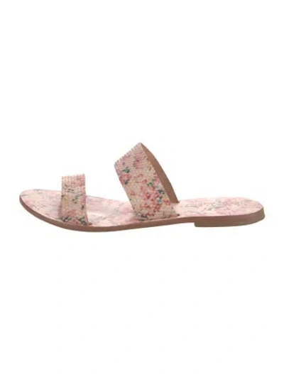Pre-owned Joie Leather Floral Print Slides In Neutrals