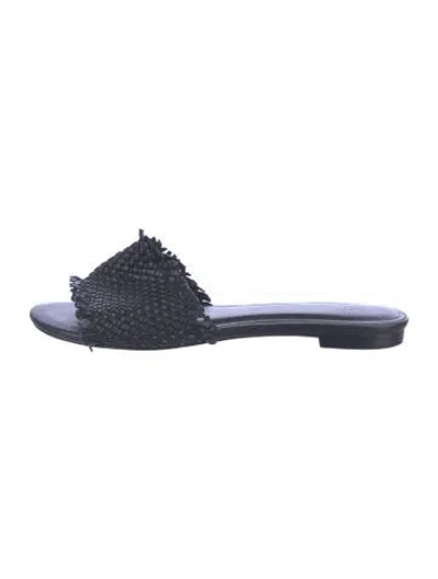 Pre-owned Joie Leather Fringe Trim Accent Slides In Blue