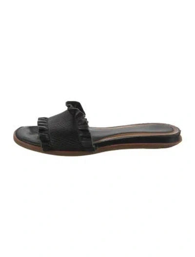 Pre-owned Joie Leather Ruffle Embellishment Slides In Black