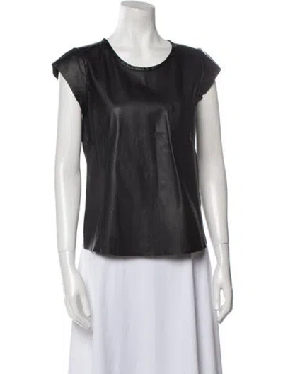 Pre-owned Joie Leather Scoop Neck Crop Top In Black