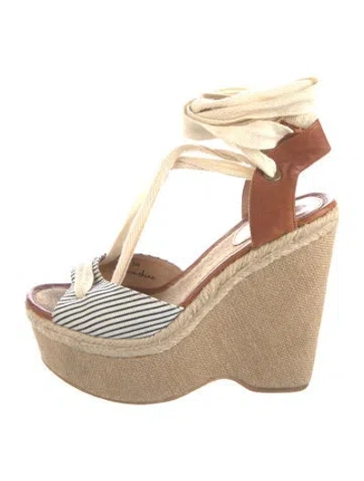 Pre-owned Joie Leather Striped Espadrilles In Gold