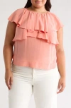 Joie Lennon Ruffle Short Sleeve Silk Top In Coral Haze