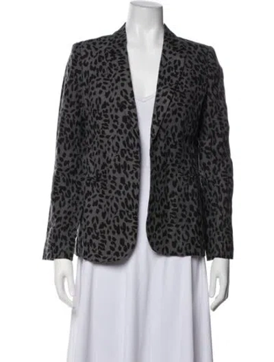 Pre-owned Joie Linen Animal Print Blazer In Grey