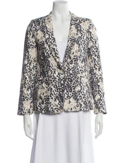 Pre-owned Joie Linen Animal Print Blazer In White