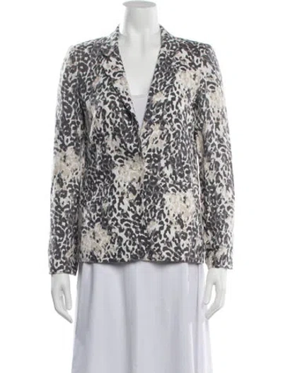 Pre-owned Joie Linen Animal Print Blazer In White