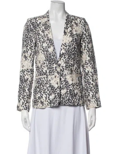Pre-owned Joie Linen Animal Print Blazer In White