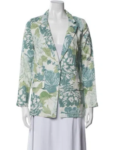 Pre-owned Joie Linen Floral Print Blazer In Blue