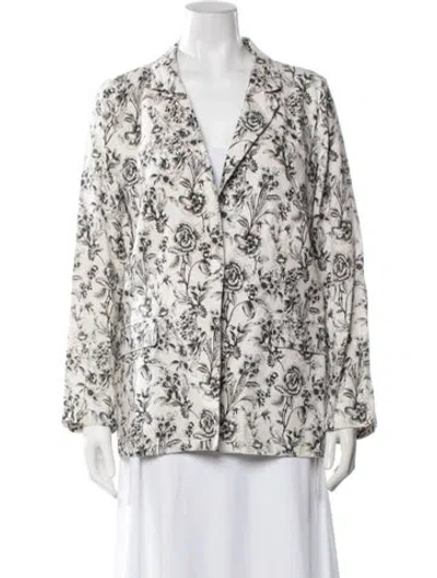 Pre-owned Joie Linen Floral Print Blazer In Blue